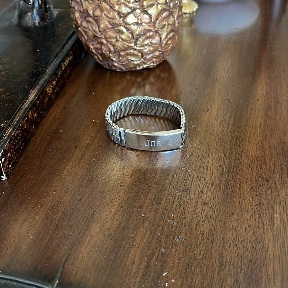 Vintage Silver Men's According Expandable Bracelet Monogram Joe  70s